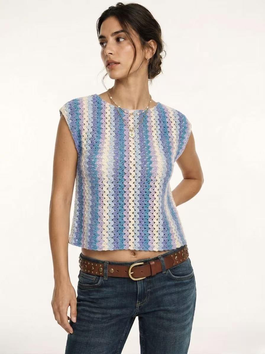 Mayorista Amelé - Jersey de crochet multicolor con rayas en zigzag