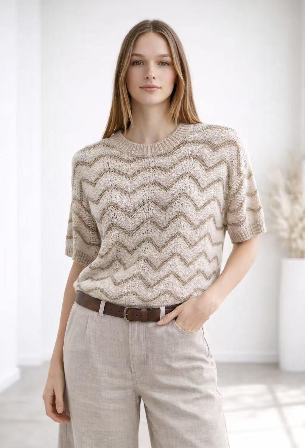 Grossiste Amelé - Pull en maille ajourée à motif chevron