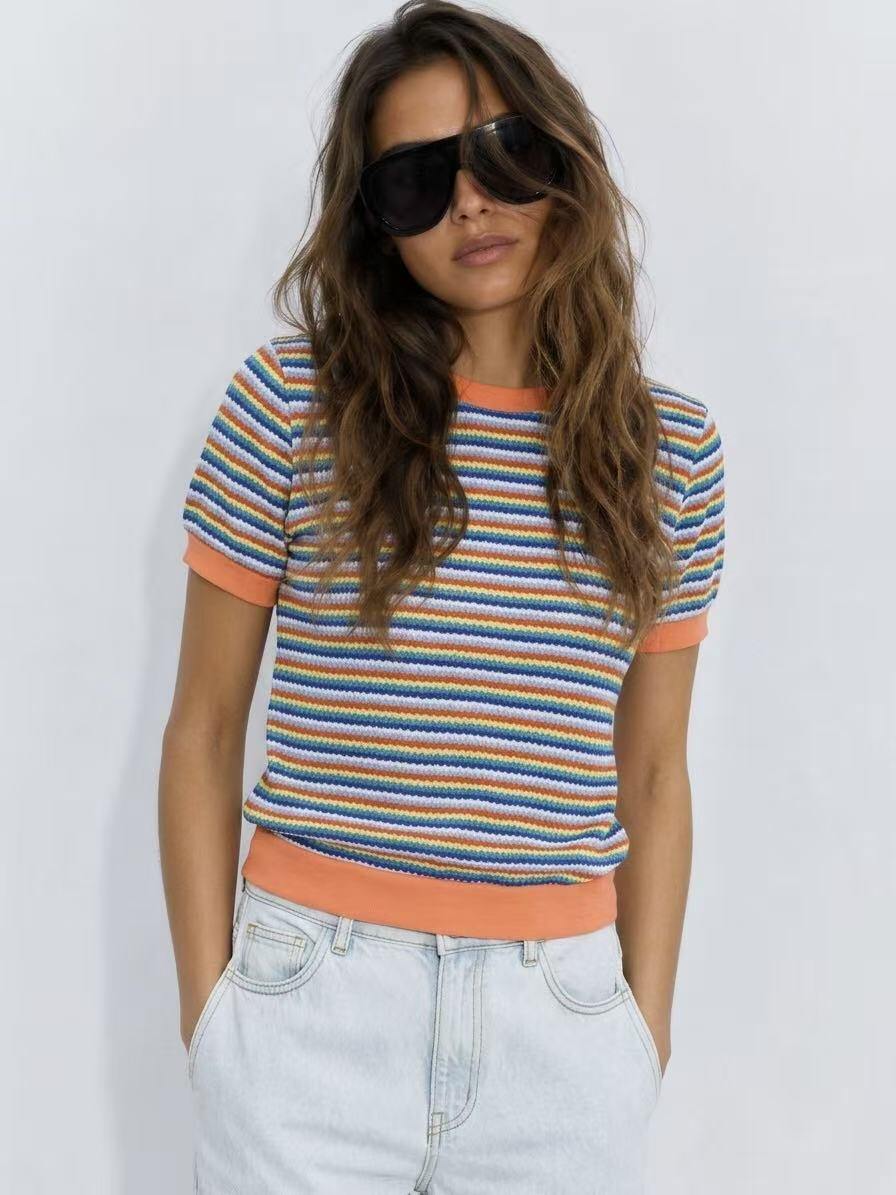 Mayorista Amelé - Camiseta de Rayas Multicolor