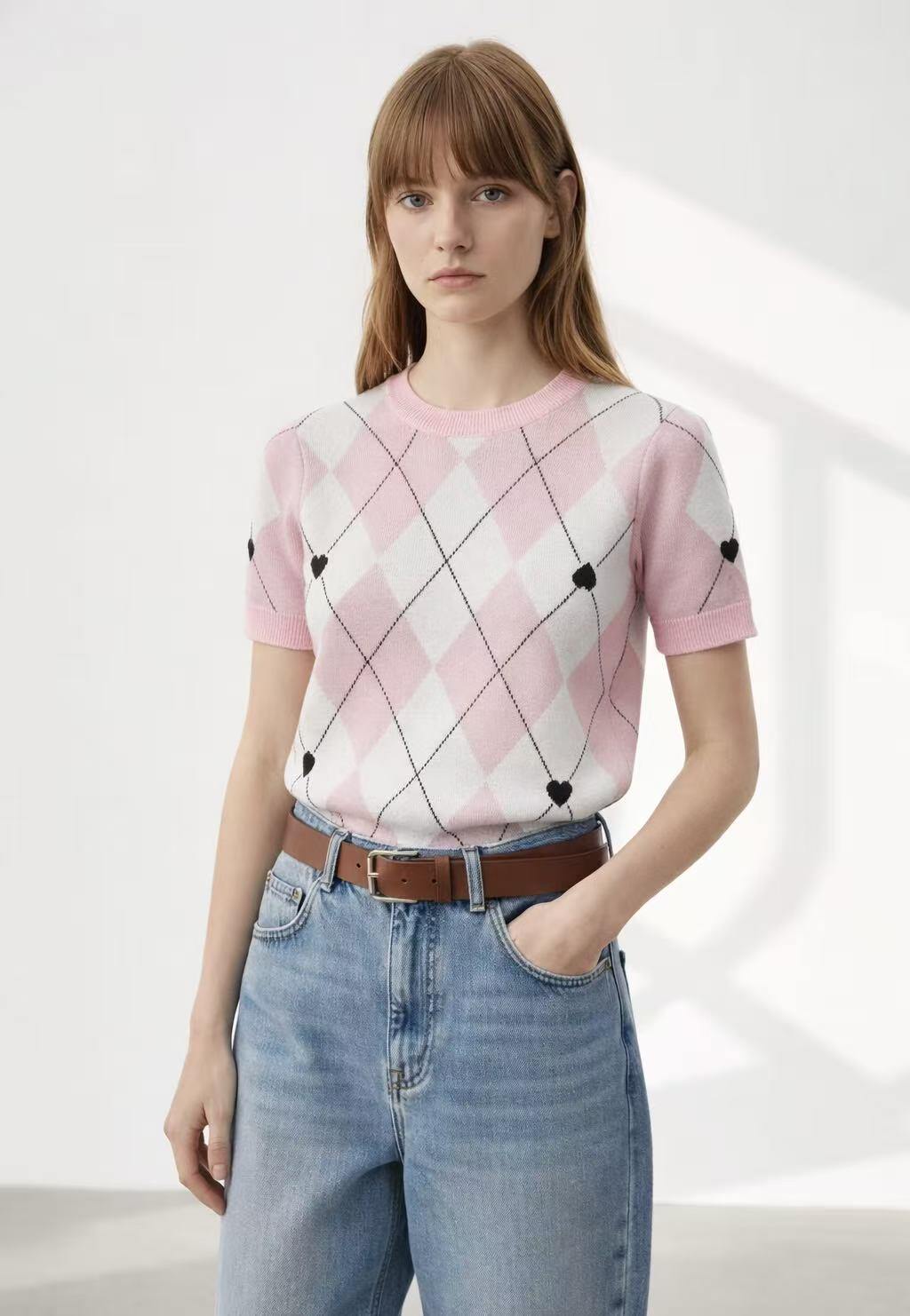 Mayorista Amelé - Jersey de punto jacquard con patrón de rombos y corazones
