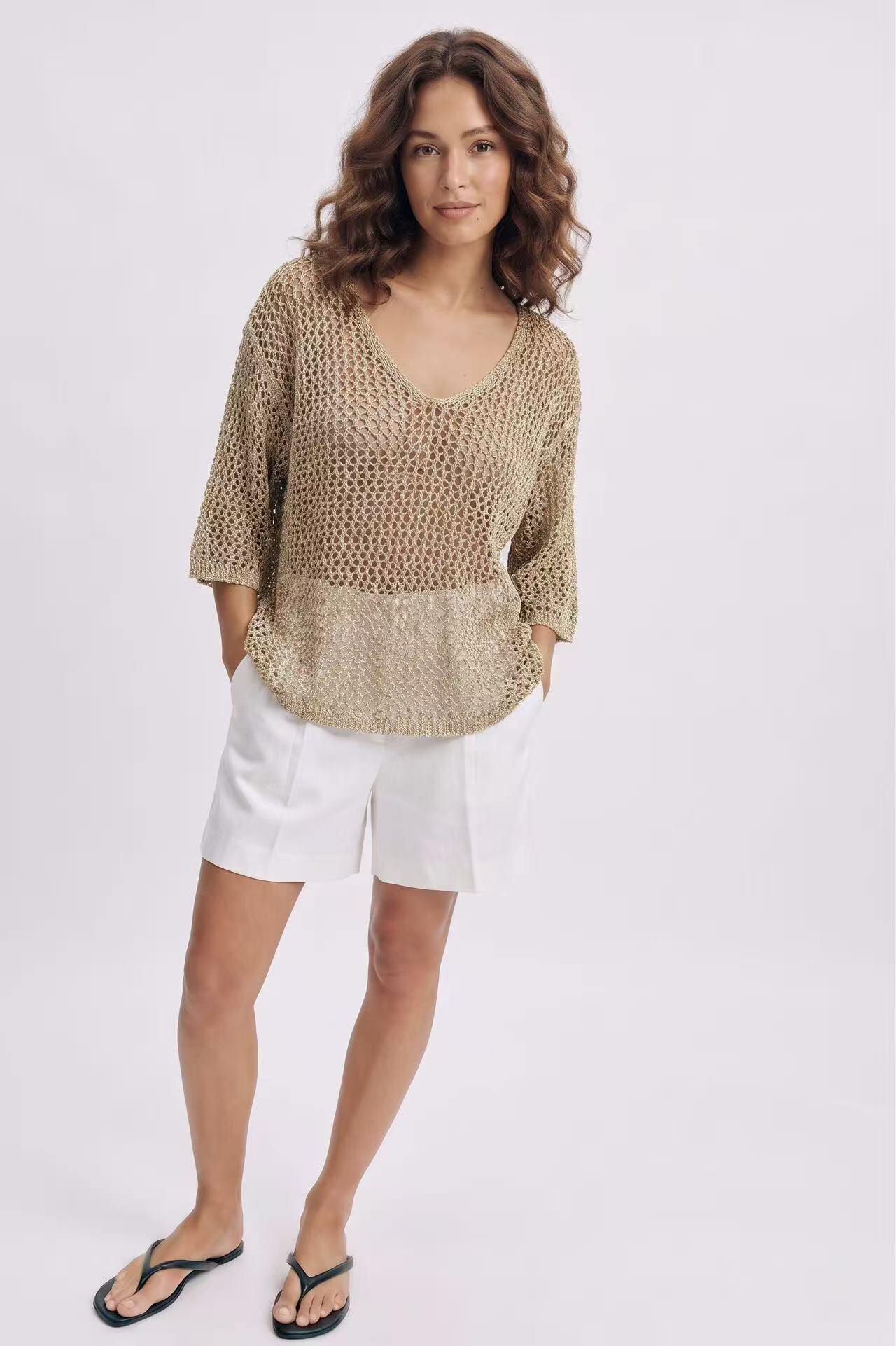 Großhändler Amelé - Lurex-Netzstrick-Top