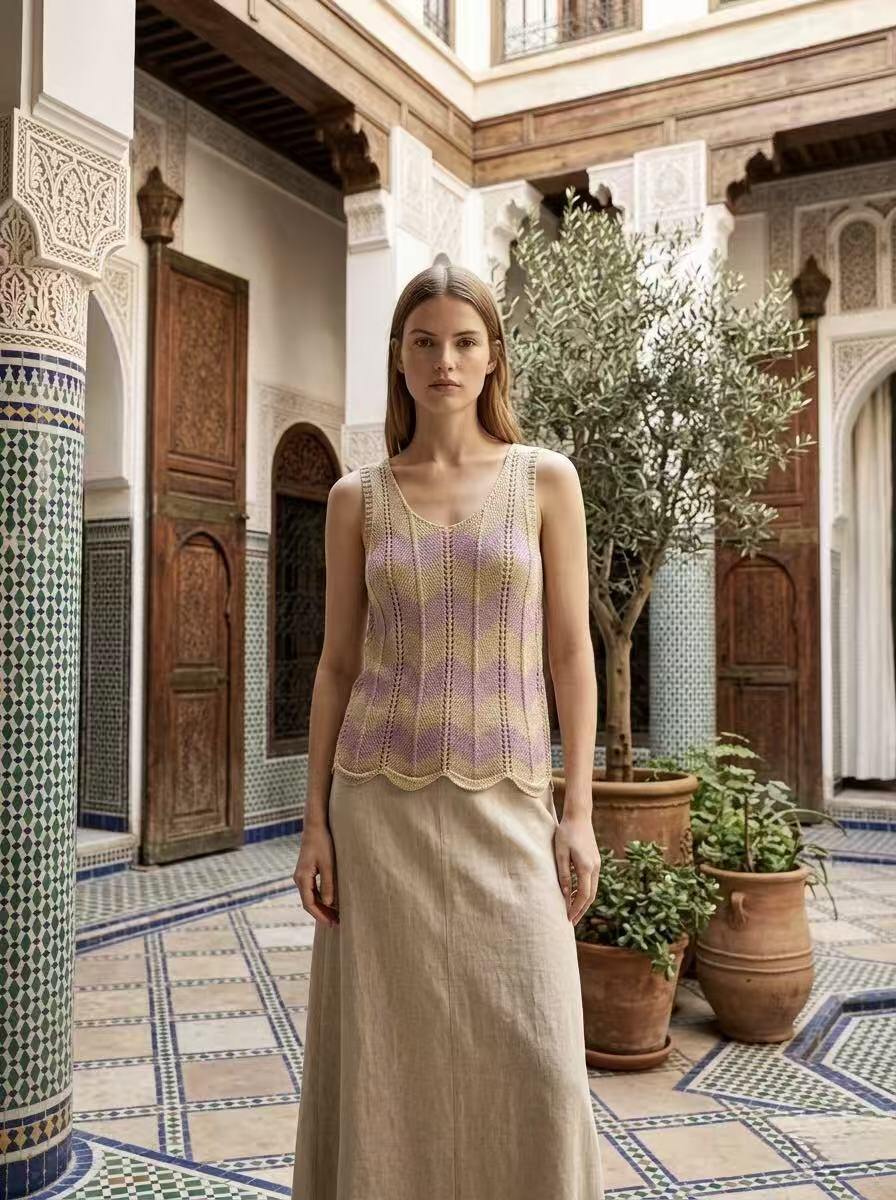 Grossiste Amelé - Haut sans manches en maille crochet à motif zigzag