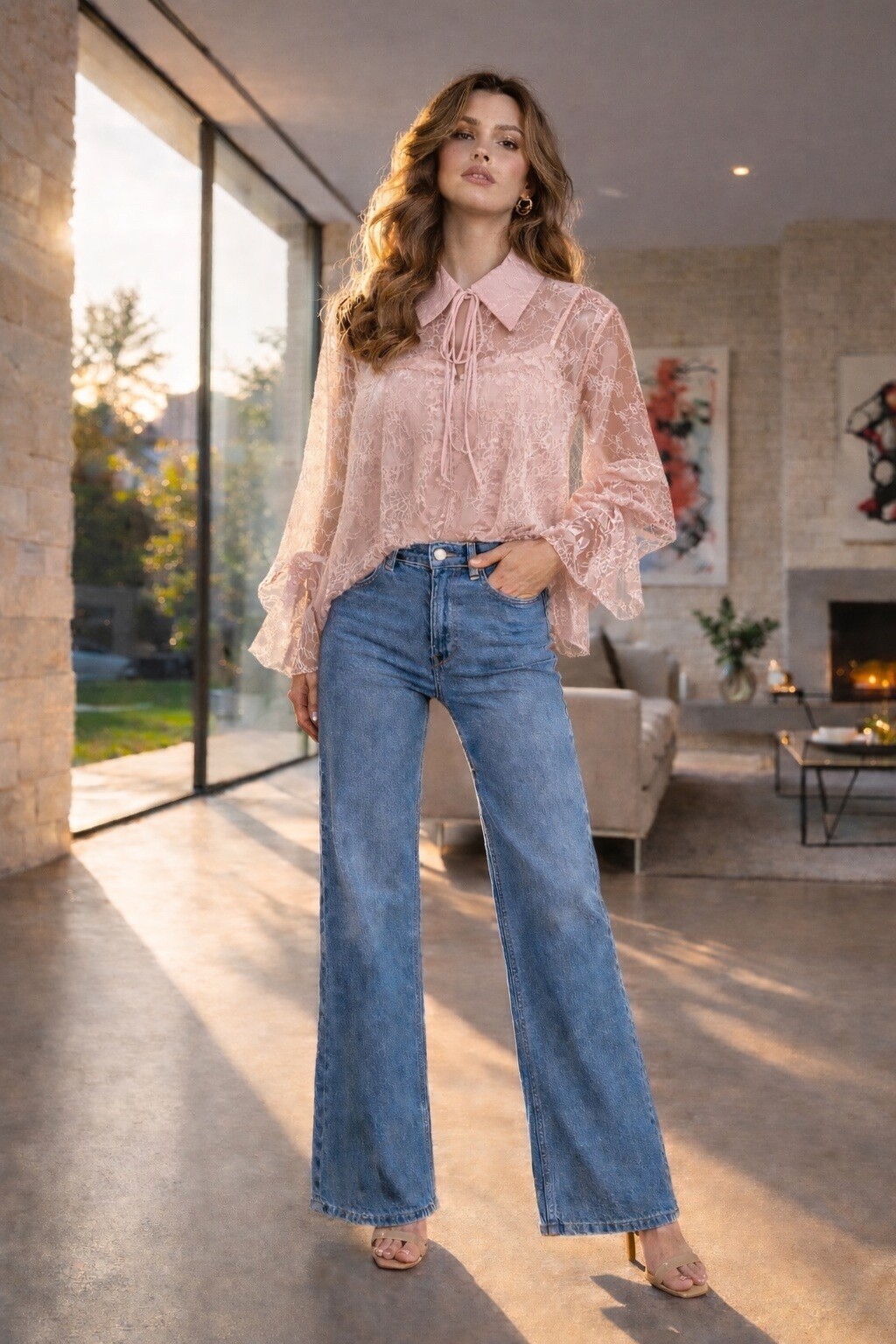 Wholesaler AMIE KOKO - Lace Blouse - Pink