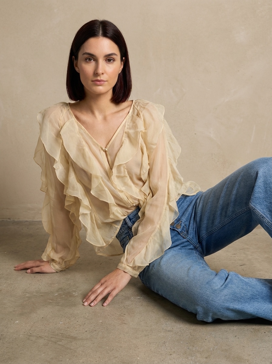 Wholesaler AMIE KOKO - Ruffled Blouse M011 - Yellow