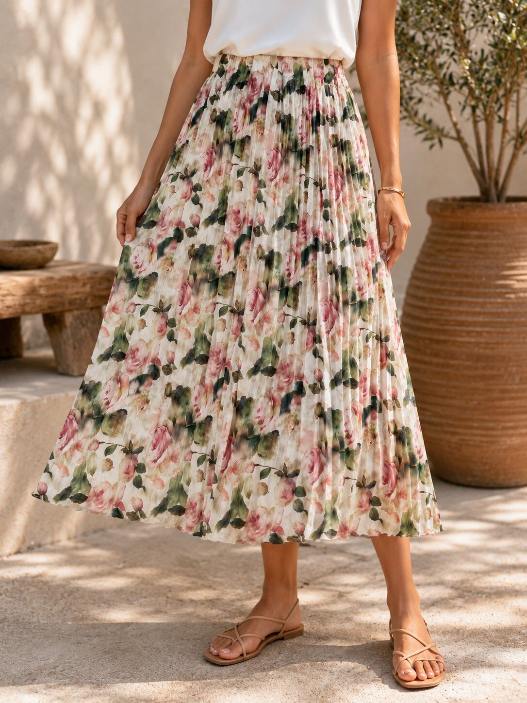 Großhändler AMIE KOKO - Gepunkteter Midirock mit Blumenmuster – Elastischer Bund und Fließender Schnitt