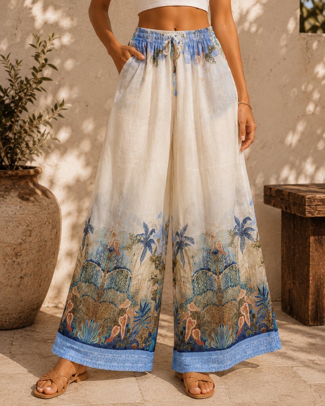 Mayorista AMIE KOKO - Pantalón Ancho Crudo Estampado Jungla – Cintura Elástica