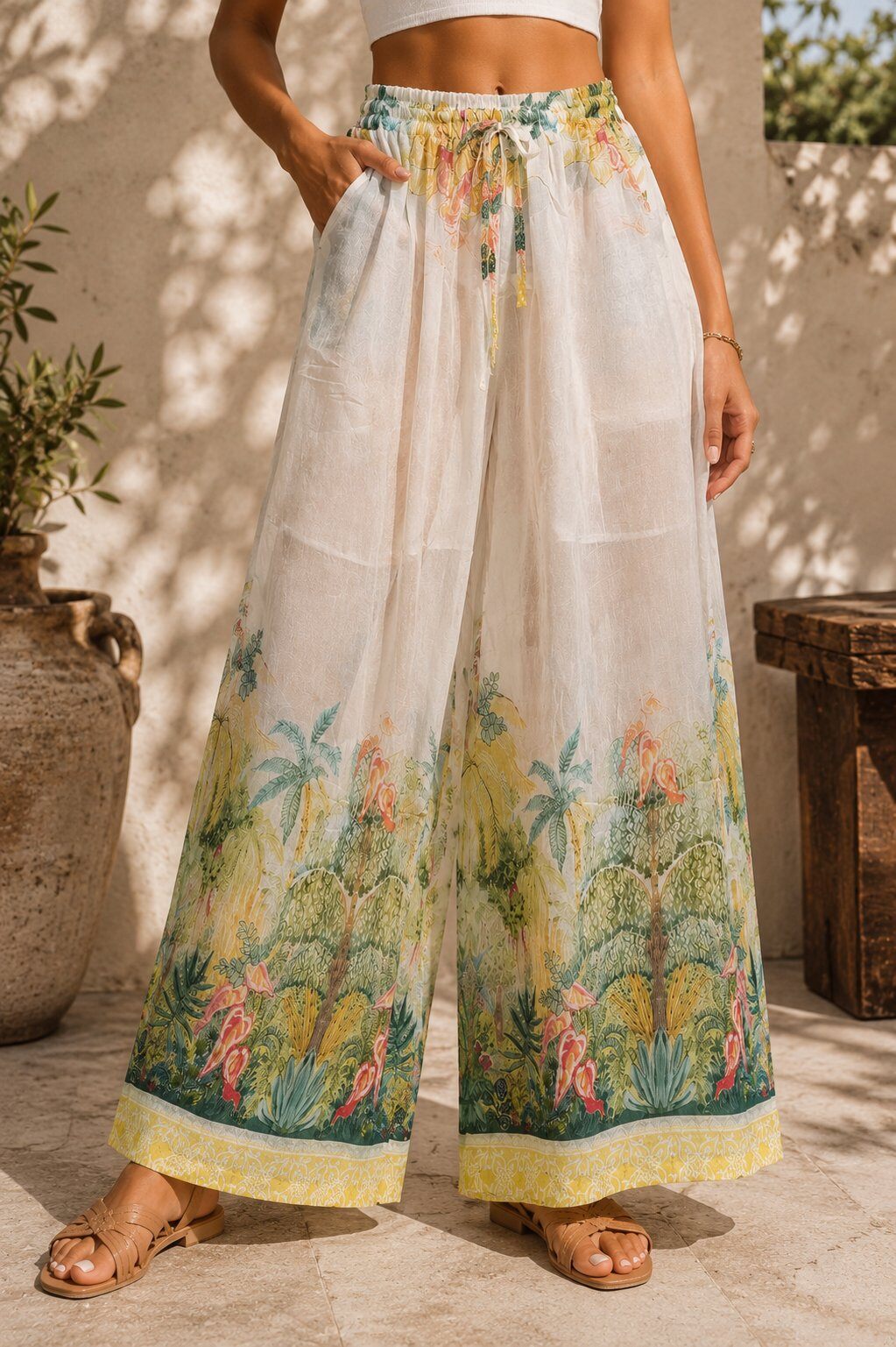 Mayorista AMIE KOKO - Pantalón Ancho Crudo Estampado Jungla – Cintura Elástica