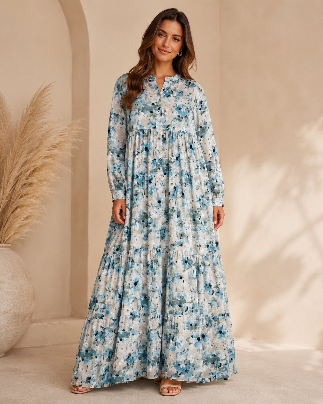 Grossista AMIE KOKO - Abito Lungo Fluido con Stampa Floreale - Stile Bohemien