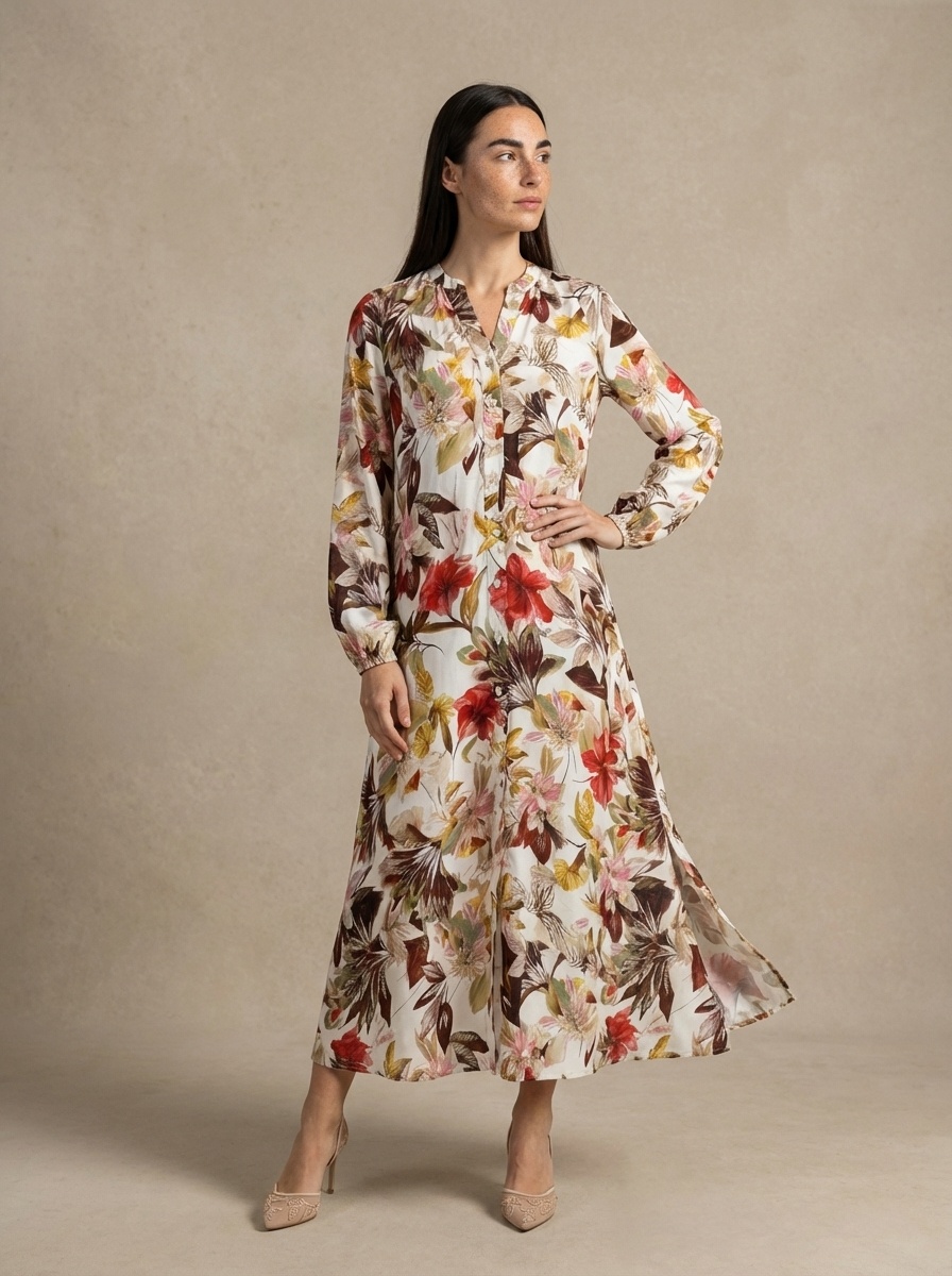 Mayorista AMIE KOKO - Vestido Largo Fluido con Estampado Floral