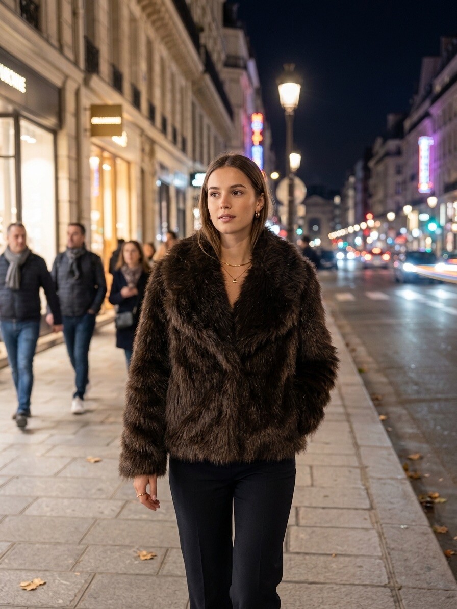 Wholesaler AmReady - Short Jacket in Plush Faux Fur – Wide Lapel Collar & Structured Fit