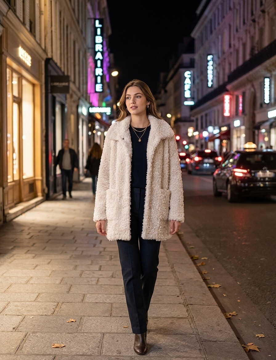 Grossista AmReady - Cappotto con Effetto Lana Bouclé – Collo a Rever & Tasche Applicate