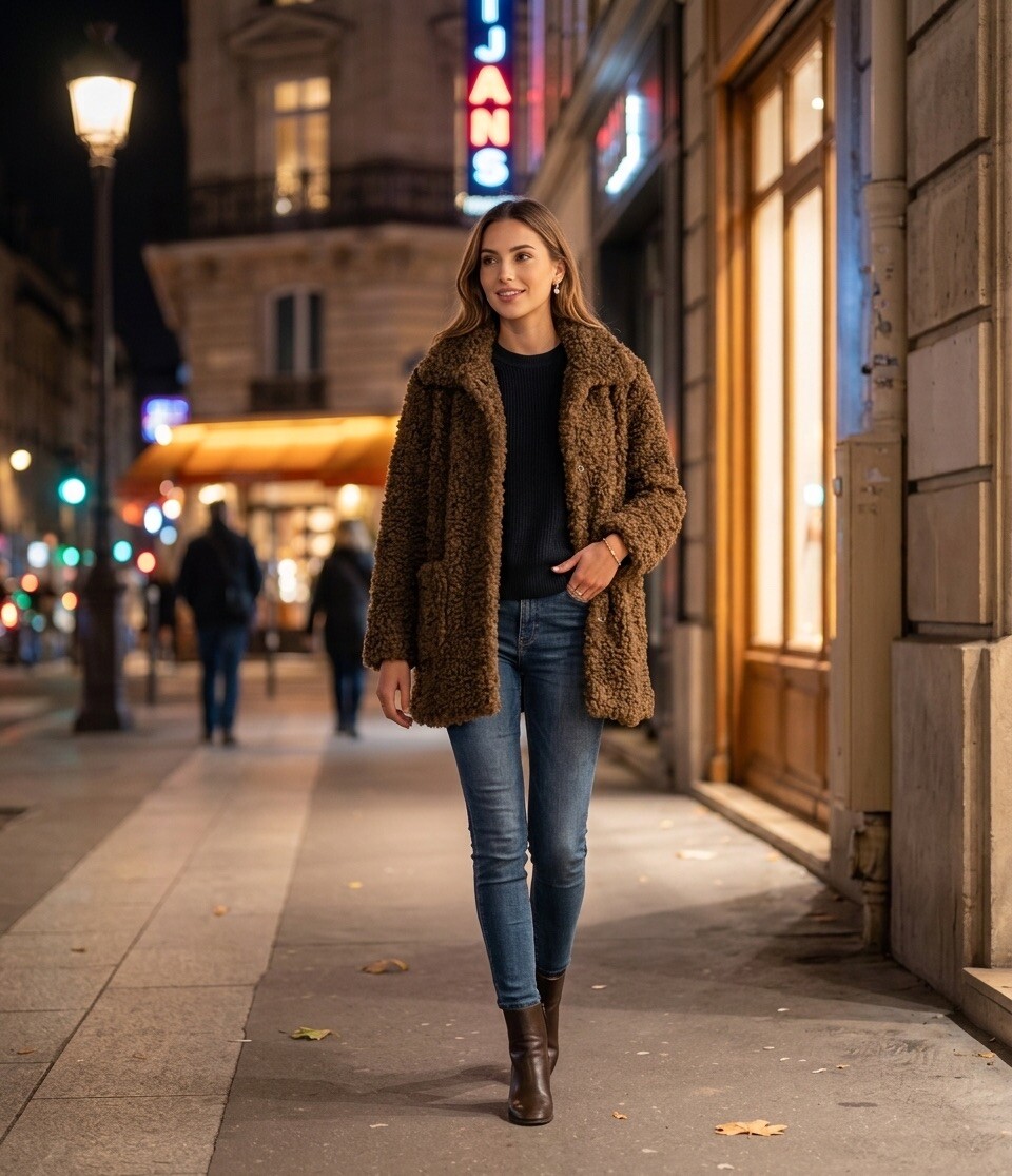 Grossiste AmReady - Manteau en Effet Laine Bouclée – Col Revers & Poches Plaquées