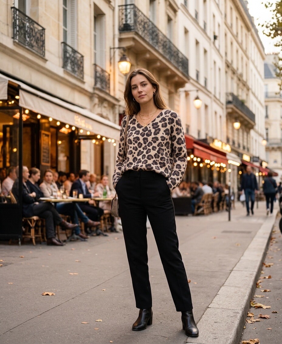 Grossiste AmReady - Pull Col V Ample Imprimé Léopard