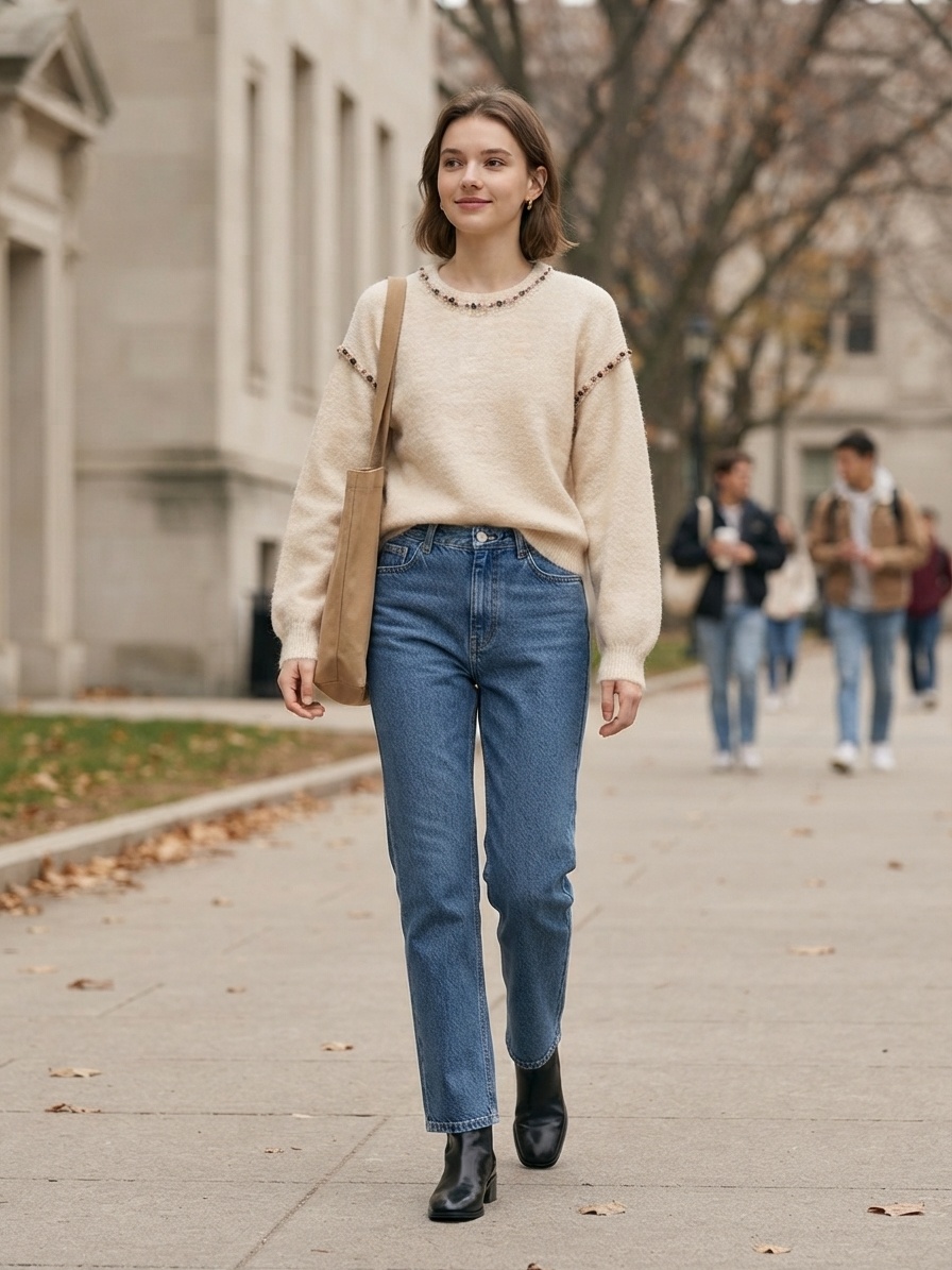 Grossista AmReady - Maglione Accogliente con Scollo e Spalle Decorati con Perle