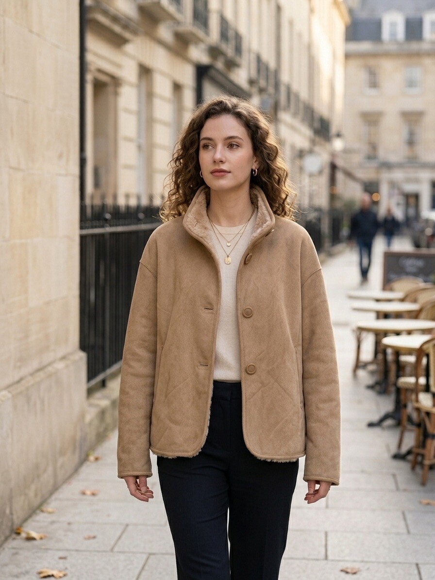 Grossiste AmReady - Manteau Court Reversible Effet Daim & Moumoute Bouclée – Collection Automne-Hiver