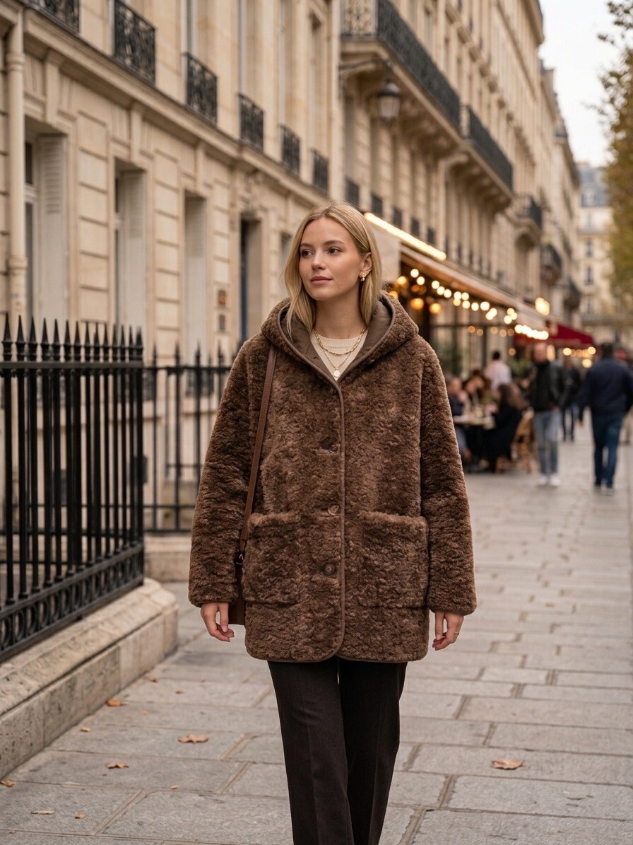 Grossiste AmReady - Manteau Réversible en Peau Lainée à Capuche – Collection Hiver