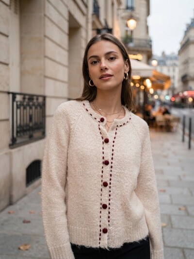 Großhändler AmReady - Rundhals-Cardigan mit Ziernähten und Kontrastknöpfen Großhändler AmReady - Rundhals-Cardigan mit Ziernähten und Kontrastknöpfen