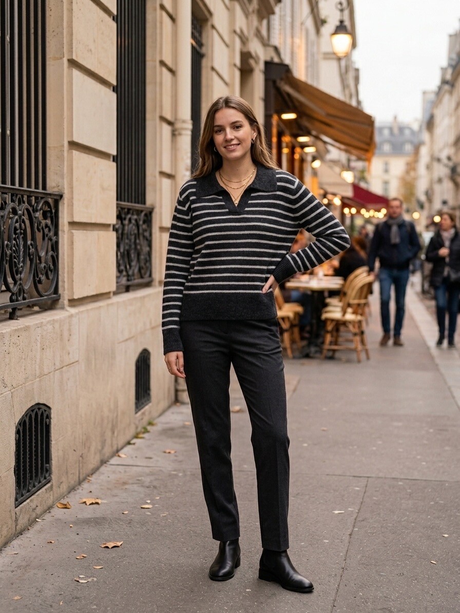Grossiste AmReady - Pull Col Polo à Rayures Style Marinière – Coupe Ample