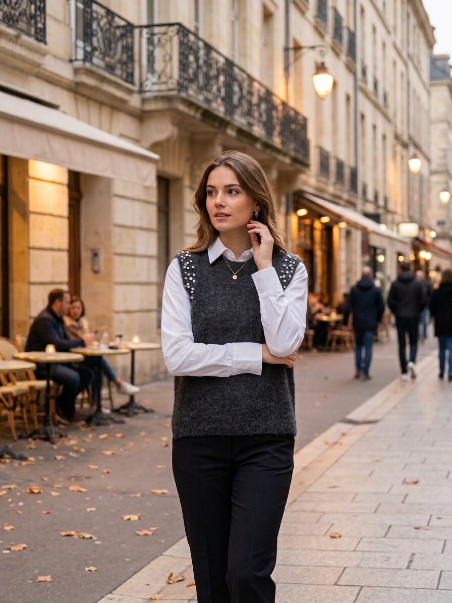 Wholesaler AmReady - Sleeveless Soft Knit Sweater with Rhinestones – Round Neck & Jewel Details
