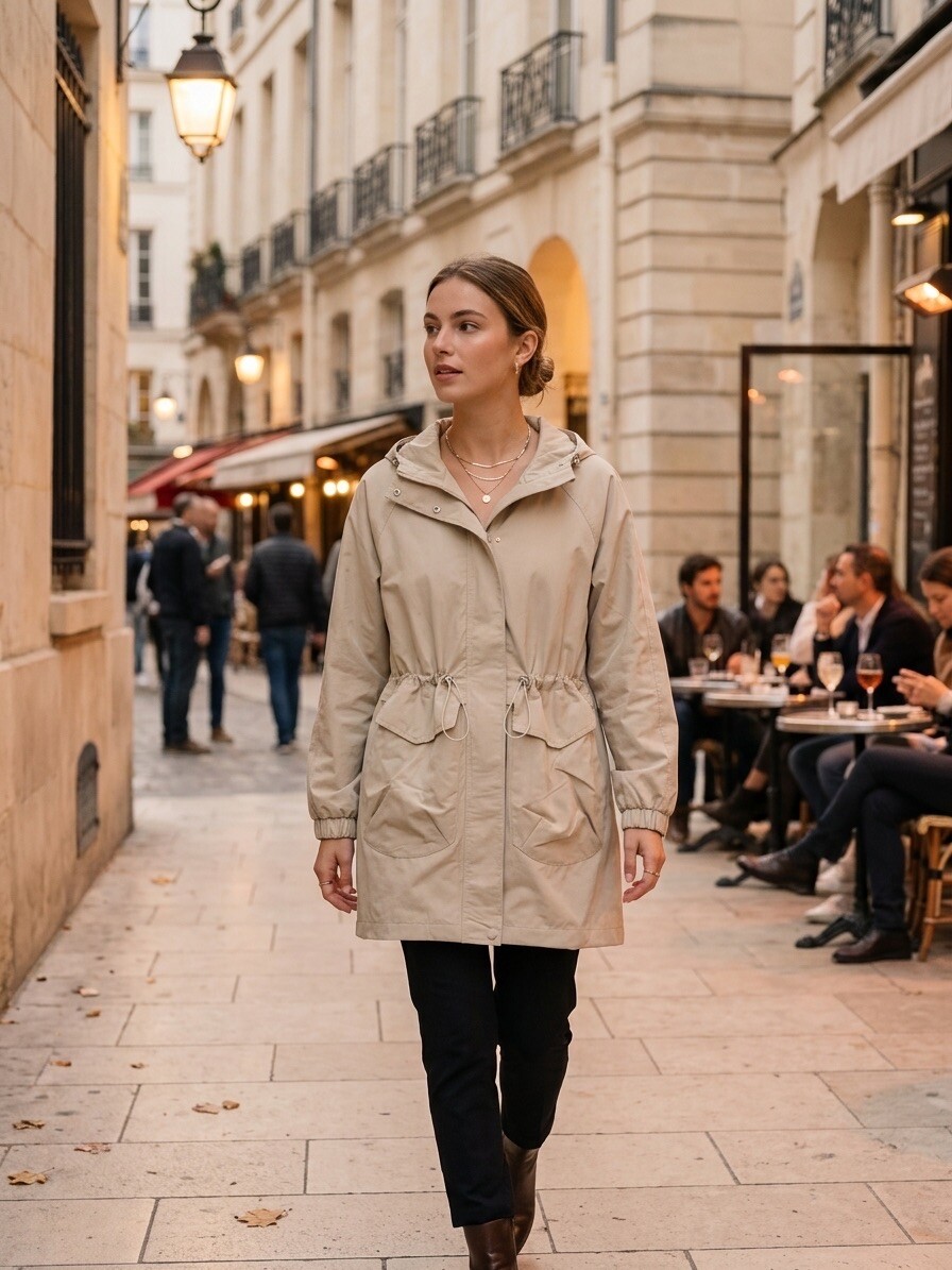 Grossiste AmReady - Parka Mi-Saison Fluid & Ajustable – Capuche, Taille Cintrable et Poches Plaquées