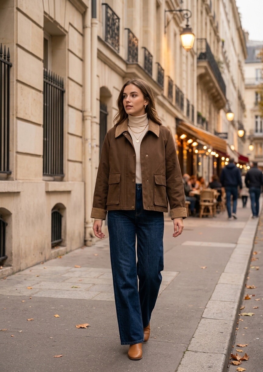 Grossiste AmReady - Veste Mi-Saison Droit & Col Velours Côtelé – Style Country Chic Élégant