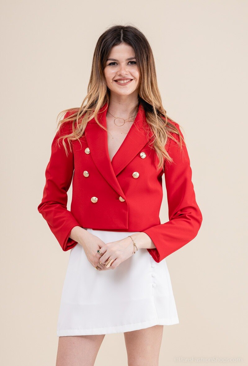 Grossiste Amy&Clo - Veste courte à double boutonnage doré avec épaulettes et doublure.