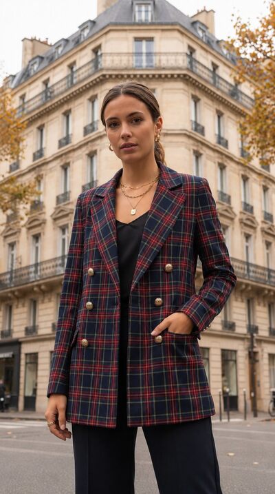 Grossiste Amy&Clo - Blazer à motif carreaux Grossiste Amy&Clo - Blazer à motif carreaux