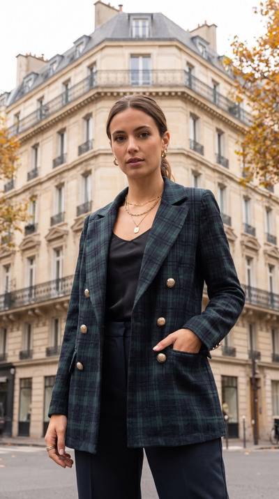Grossiste Amy&Clo - Blazer à carreaux boutons dorés Grossiste Amy&Clo - Blazer à carreaux boutons dorés