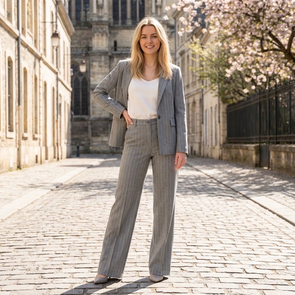 Blazer ajusté en tissu rayé au toucher doux avec doublure en viscose. Manches longues, col élégant et coupe moderne pour une allure sophistiquée. Idéal pour une tenue de bureau ou un look chic décontracté.