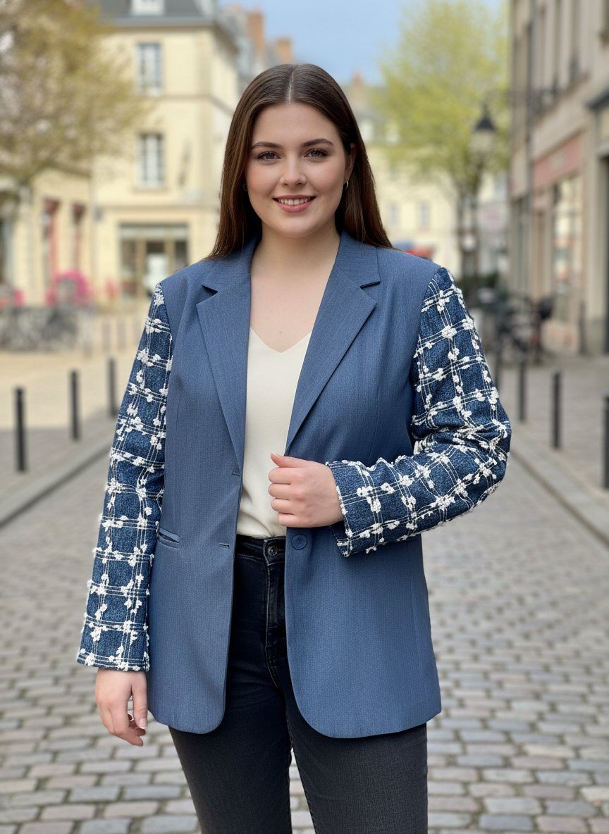 Mayorista Amy&Clo - Blazer Efecto Denim Talla Grande