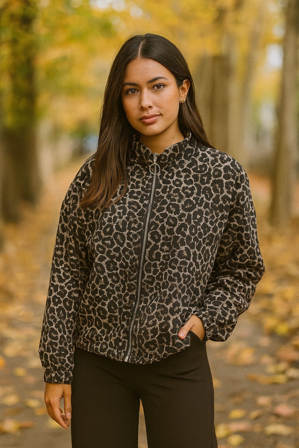 Mayorista Amy&Clo - Cazadora bomber de tejido texturizado con estampados de tendencia