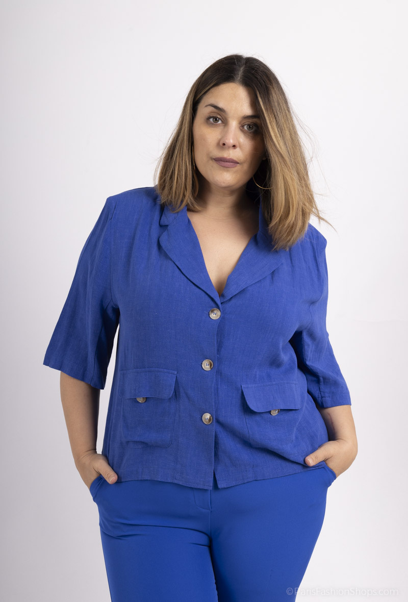 Grossiste Amy&Clo - Chemise grande taille manches courtes en lin et coton