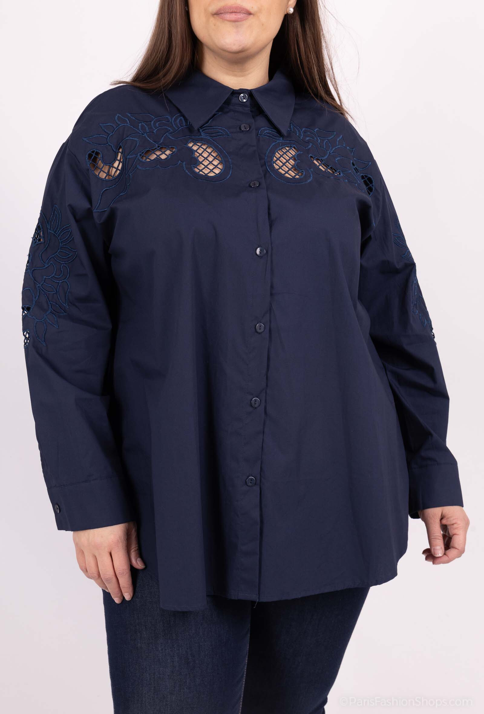 Grossiste Amy&Clo - Chemise en coton avec broderie ton sur ton