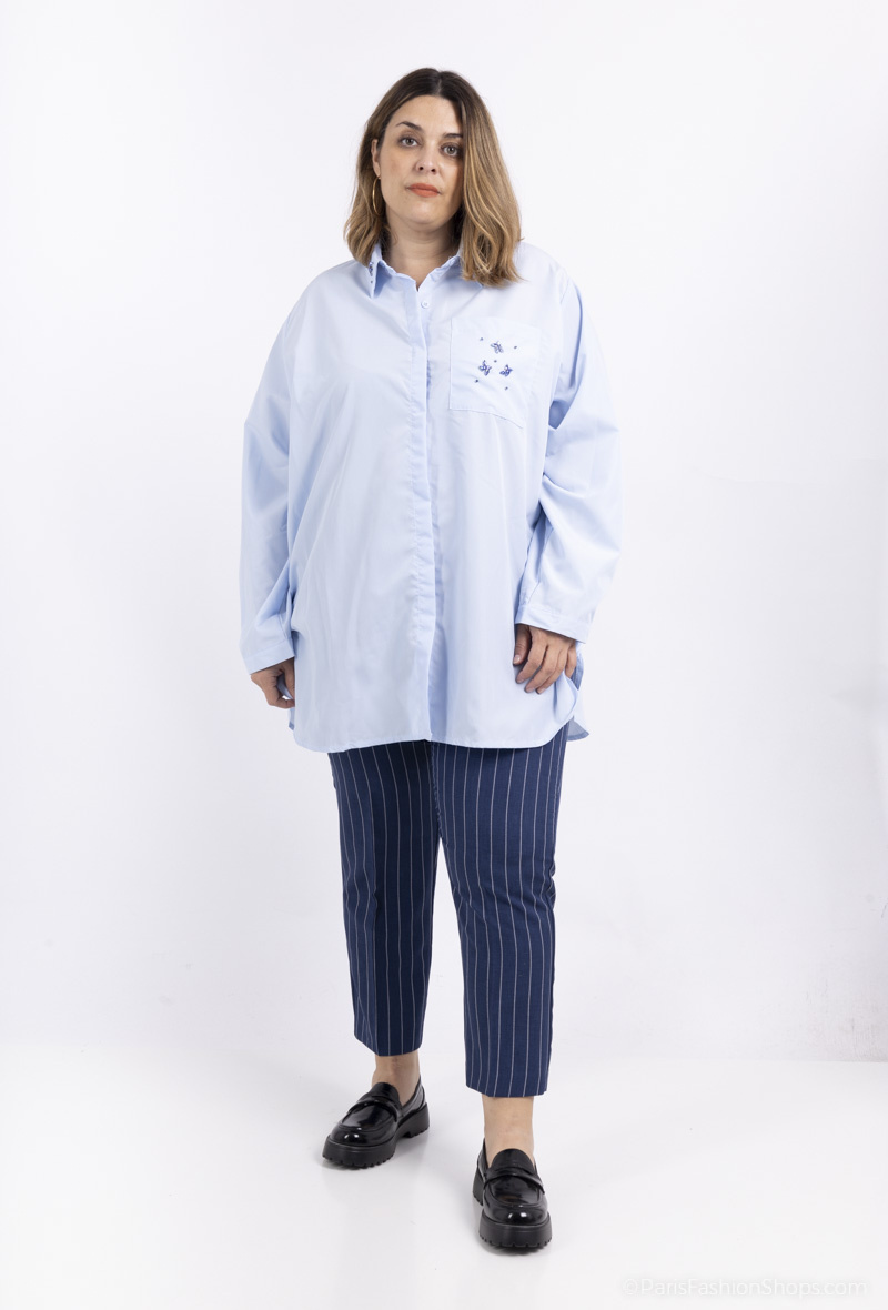Mayorista Amy&Clo - Camisa clásica de algodón con detalles joya