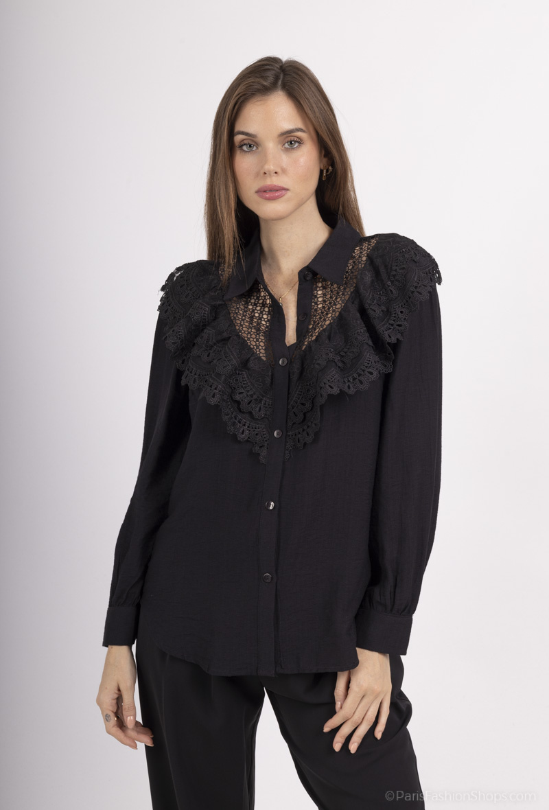 Wholesaler Amy&Clo - Viscose shirt with ruffled collar and lace