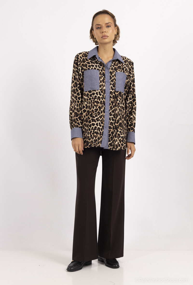 Wholesaler Amy&Clo - Mix and match denim and leopard shirt