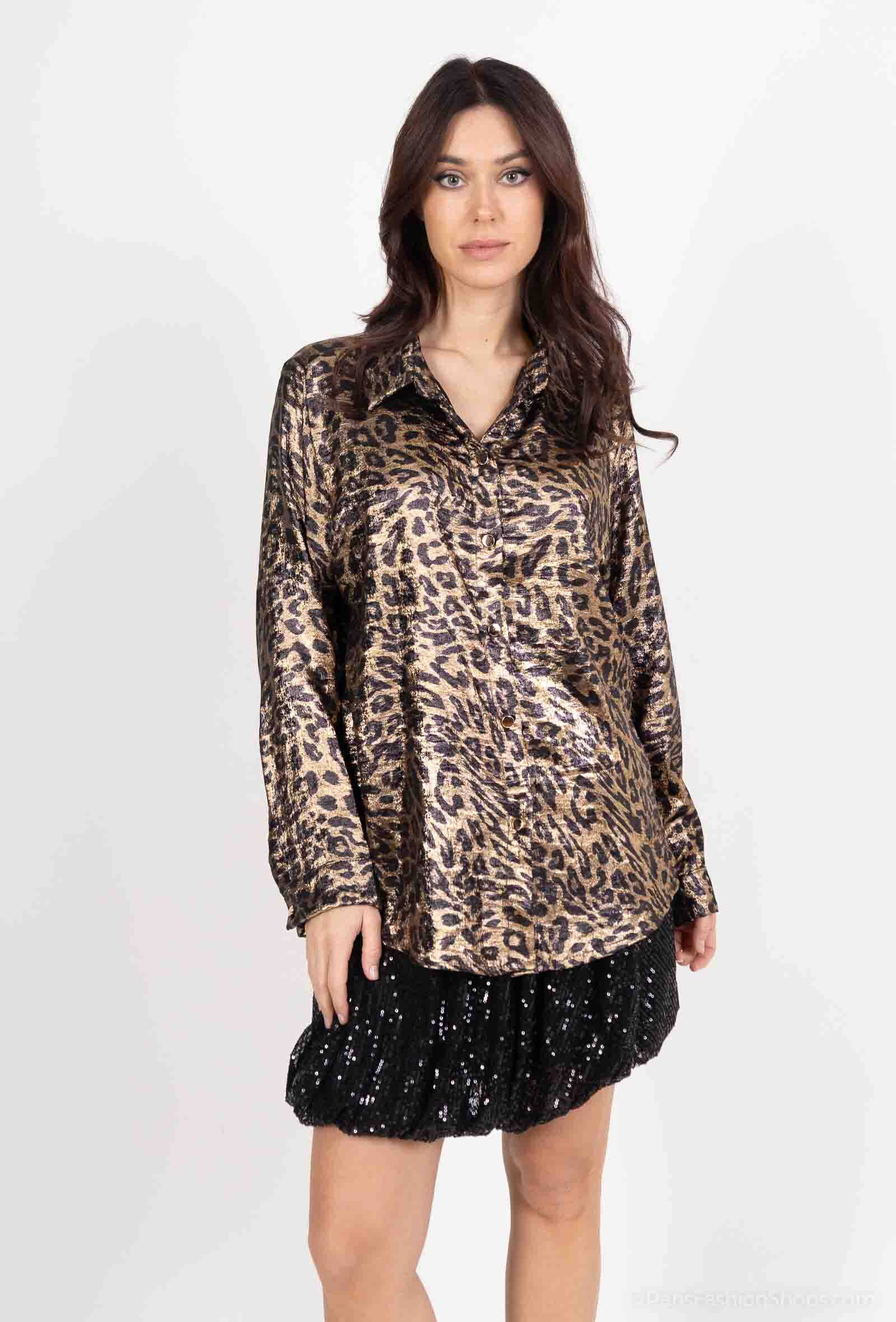 Grossista Amy&Clo - Camicia fluente con stampa di leopardo metallico