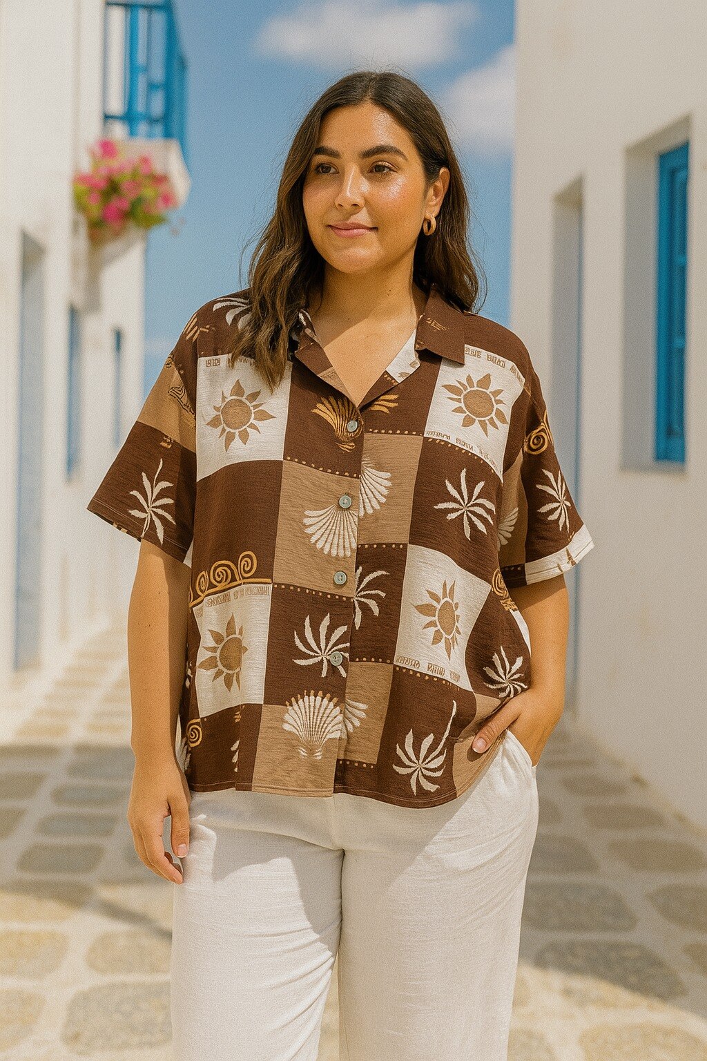 Großhändler Amy&Clo - Plus Size Bedruckte Viskose-Bluse