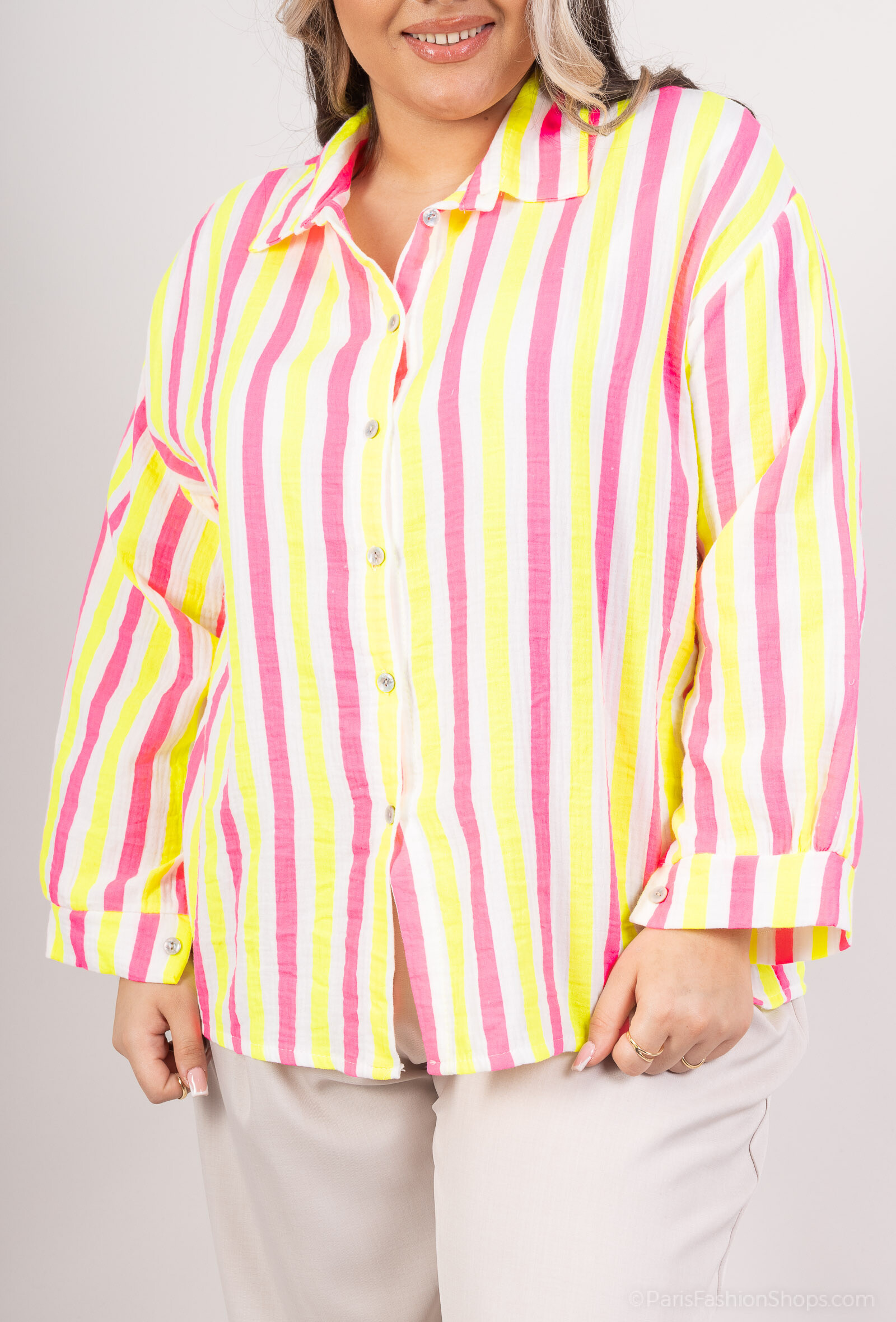 Grossiste Amy&Clo - Plus Size Chemise à Rayures