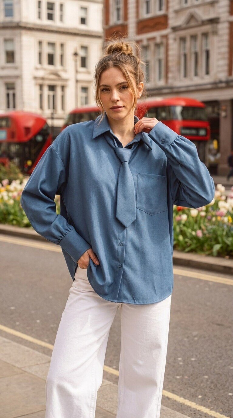 Mayorista Amy&Clo - Camisa Vaquera Oversize + Corbata