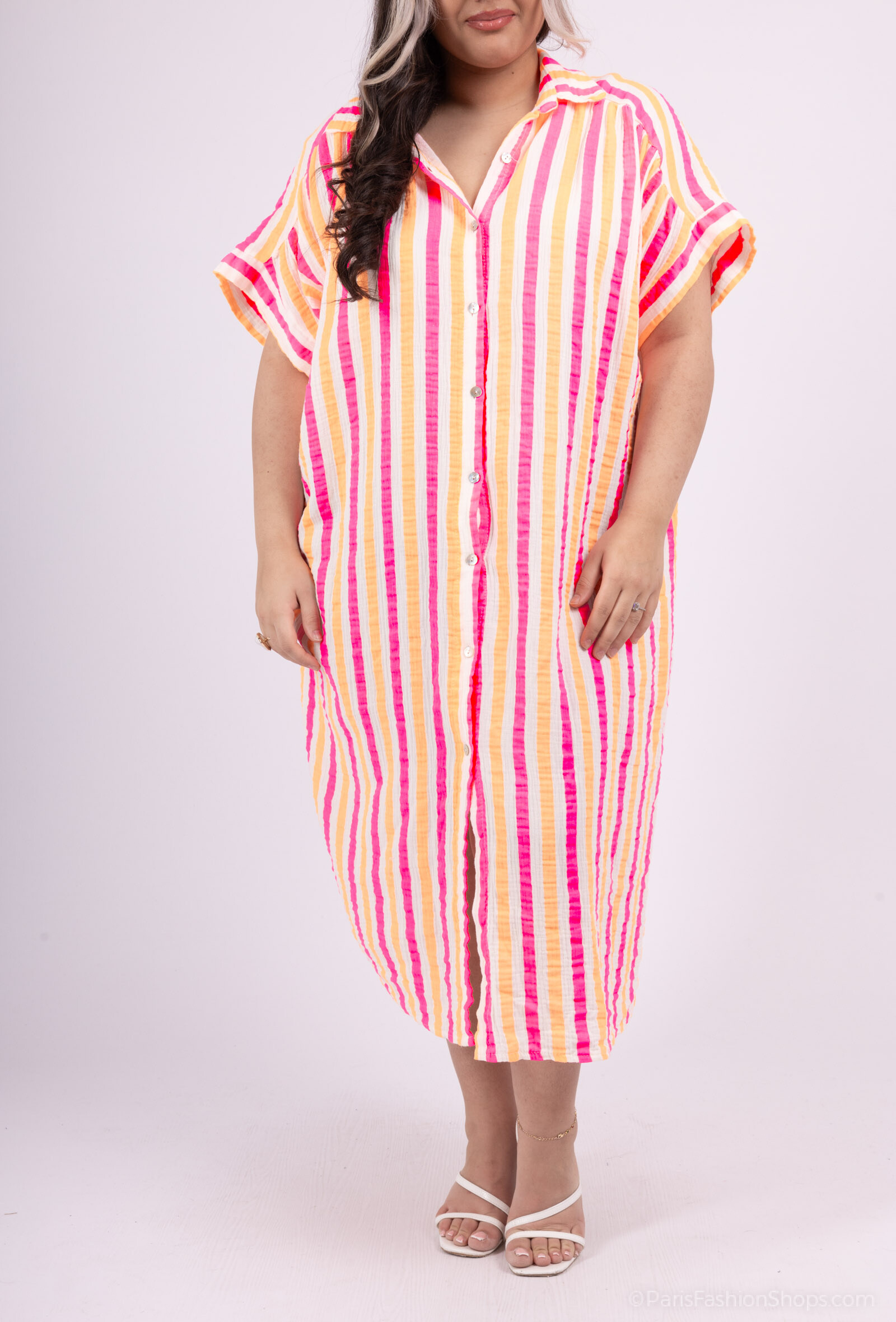 Grossiste Amy&Clo - Plus Size Robe chemise ample à rayures