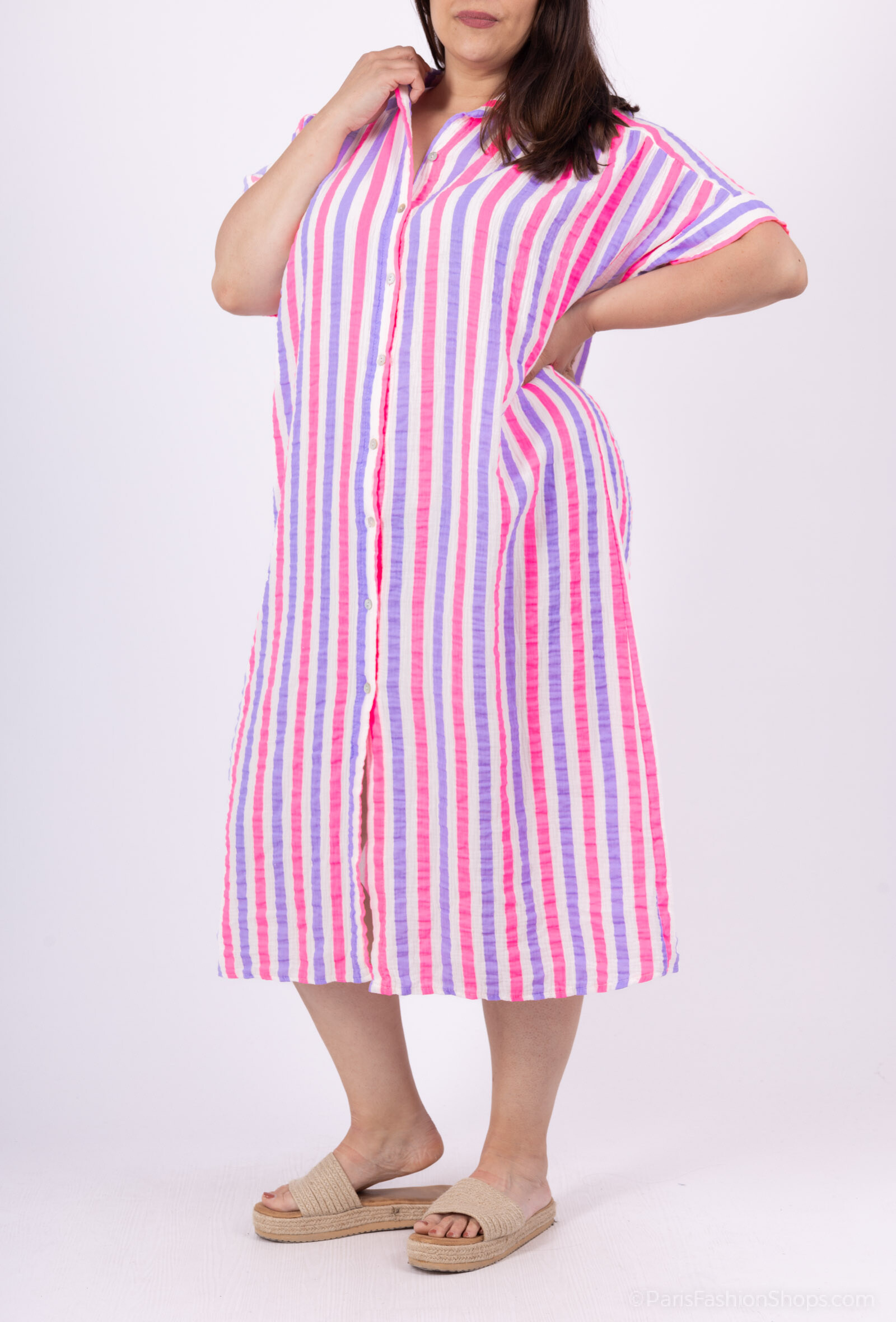 Mayorista Amy&Clo - Más vestido de camisa a rayas de tamaño