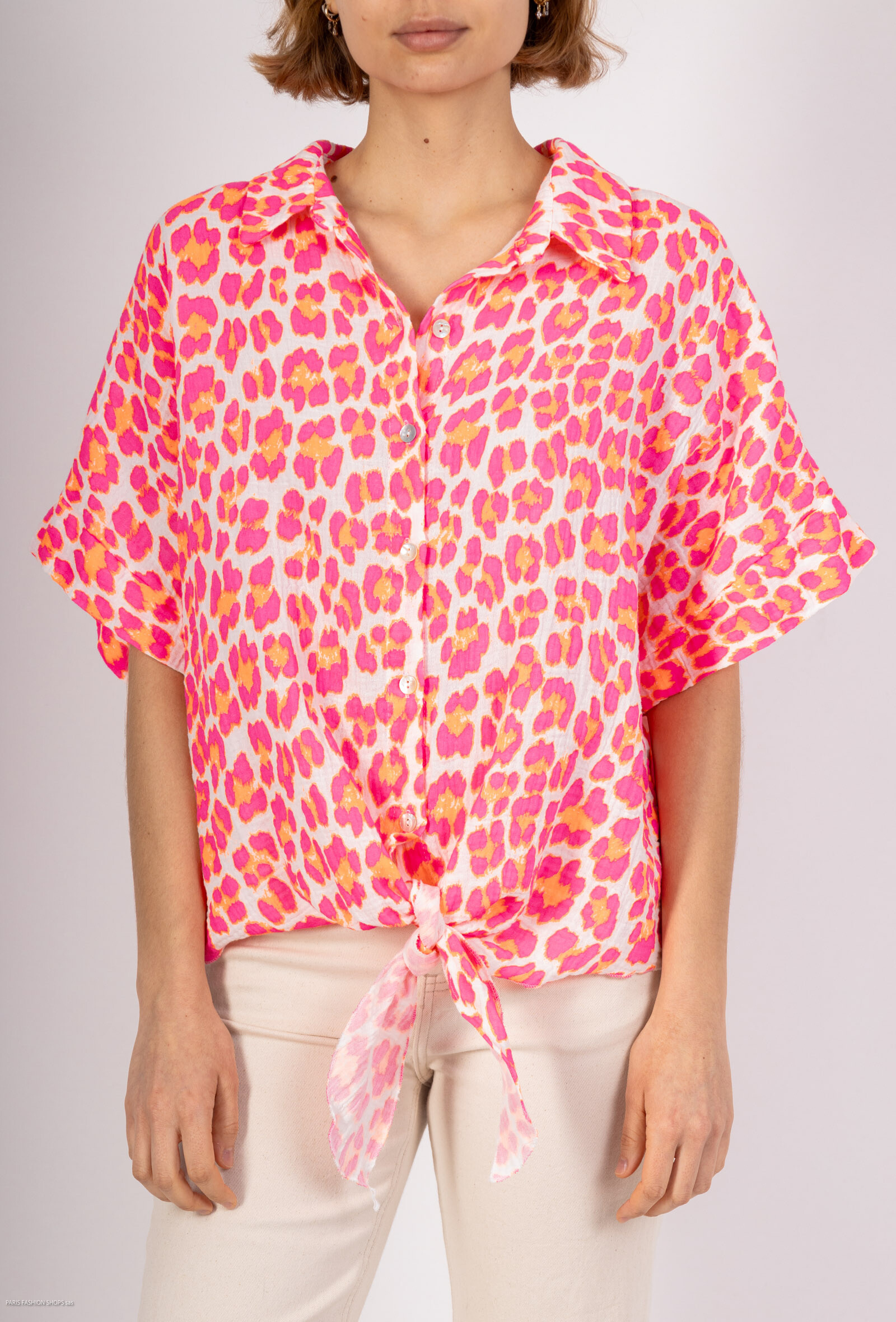 Grossista Amy&Clo - Camicia di cotone stampata e annodata