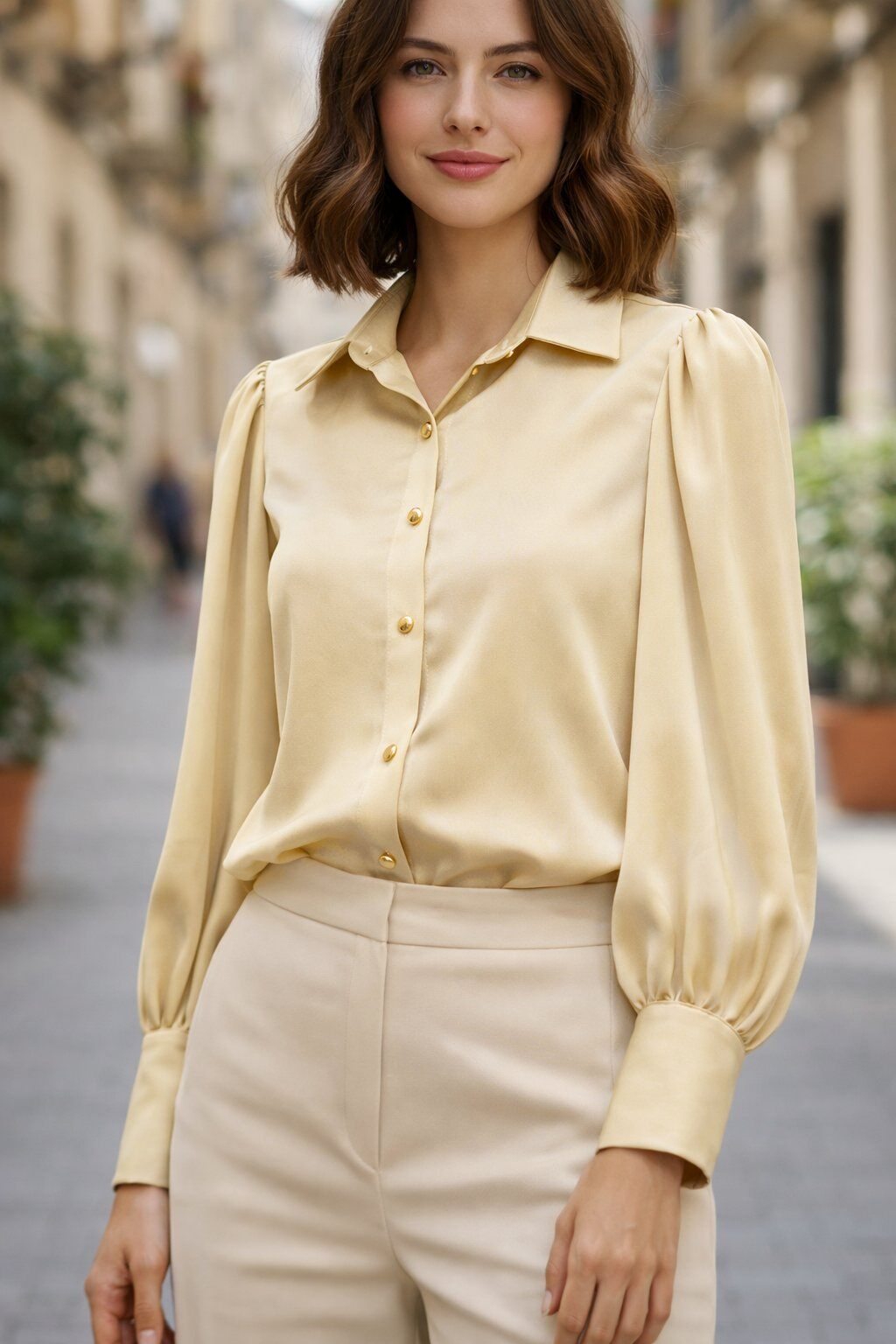 Wholesaler Amy&Clo - Flowy Blouse with Shoulder Pleats