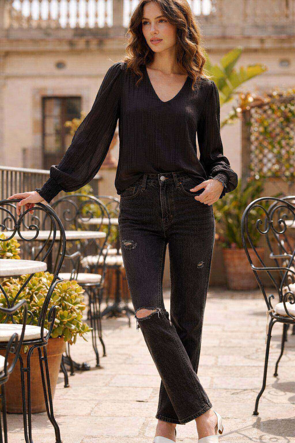 Grossiste Amy&Clo - Blouse Longue en Lyocell à Col V