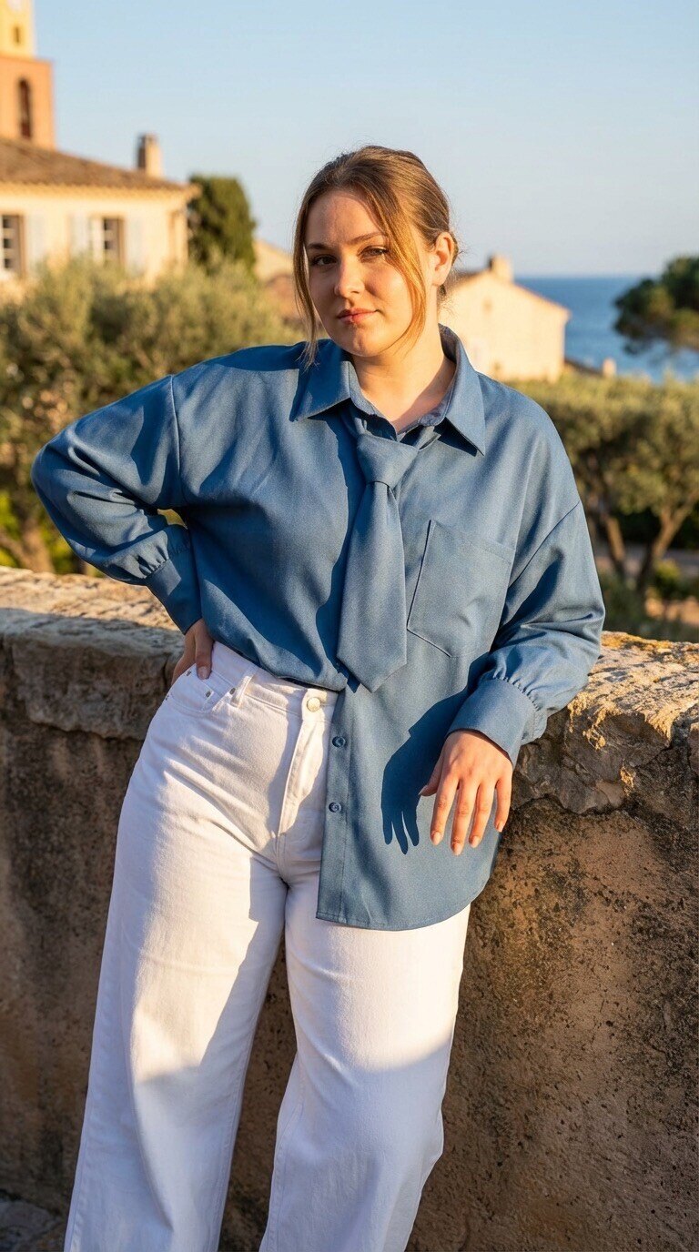 Grossista Amy&Clo - Taglie Forti - Camicia Oversize in Denim Sfumato