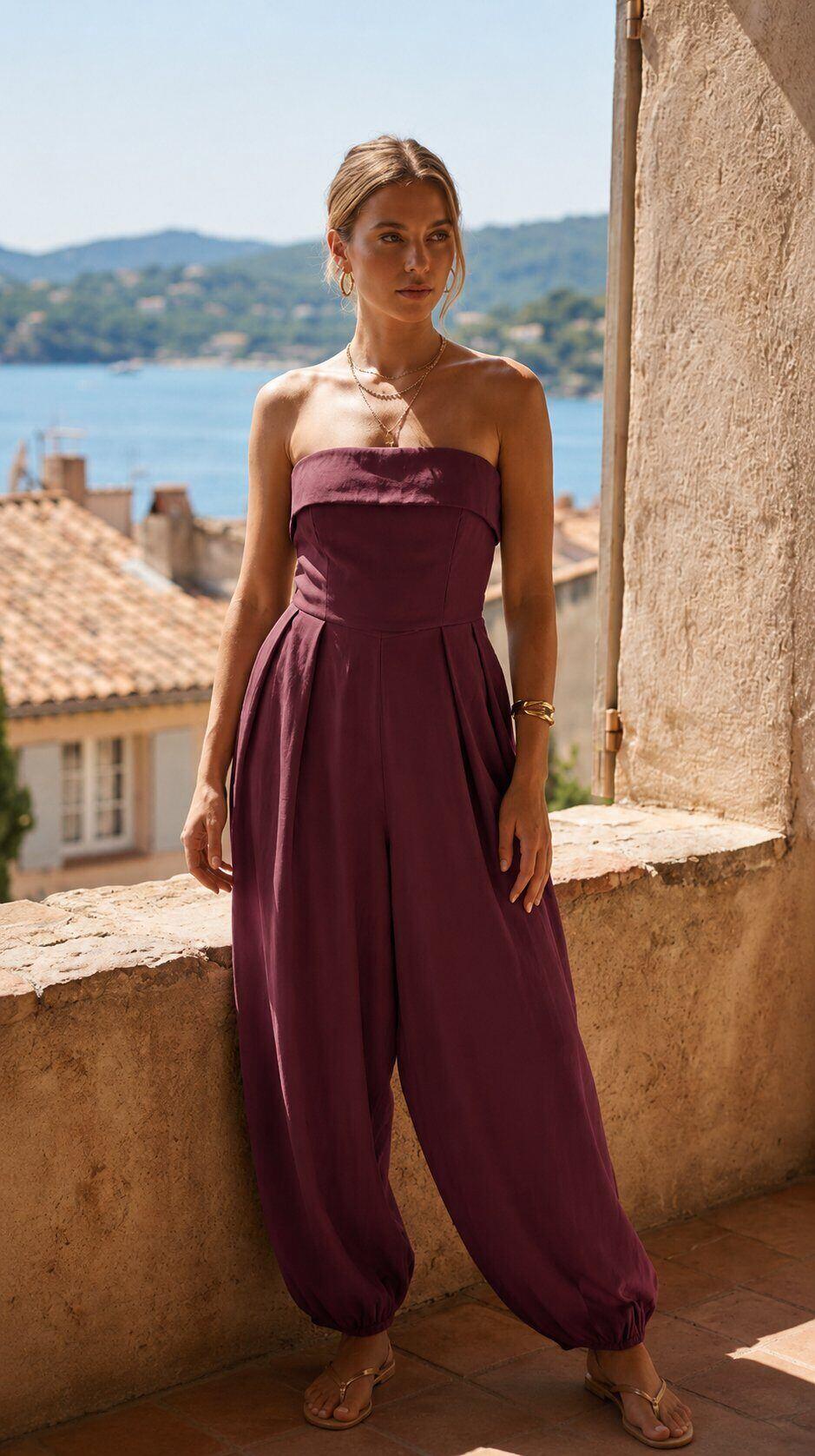 Großhändler Amy&Clo - Trägerloser Jumpsuit mit Haremshose