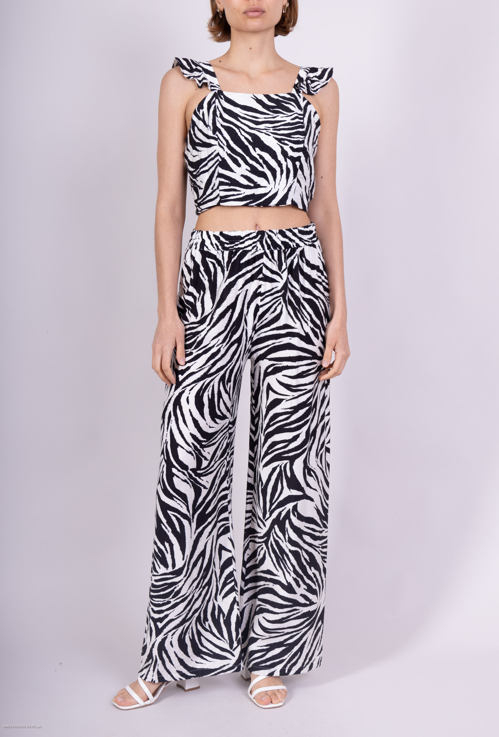 Grossiste Amy&Clo - Ensemble top à nouer et pantalon large imprimé zèbre