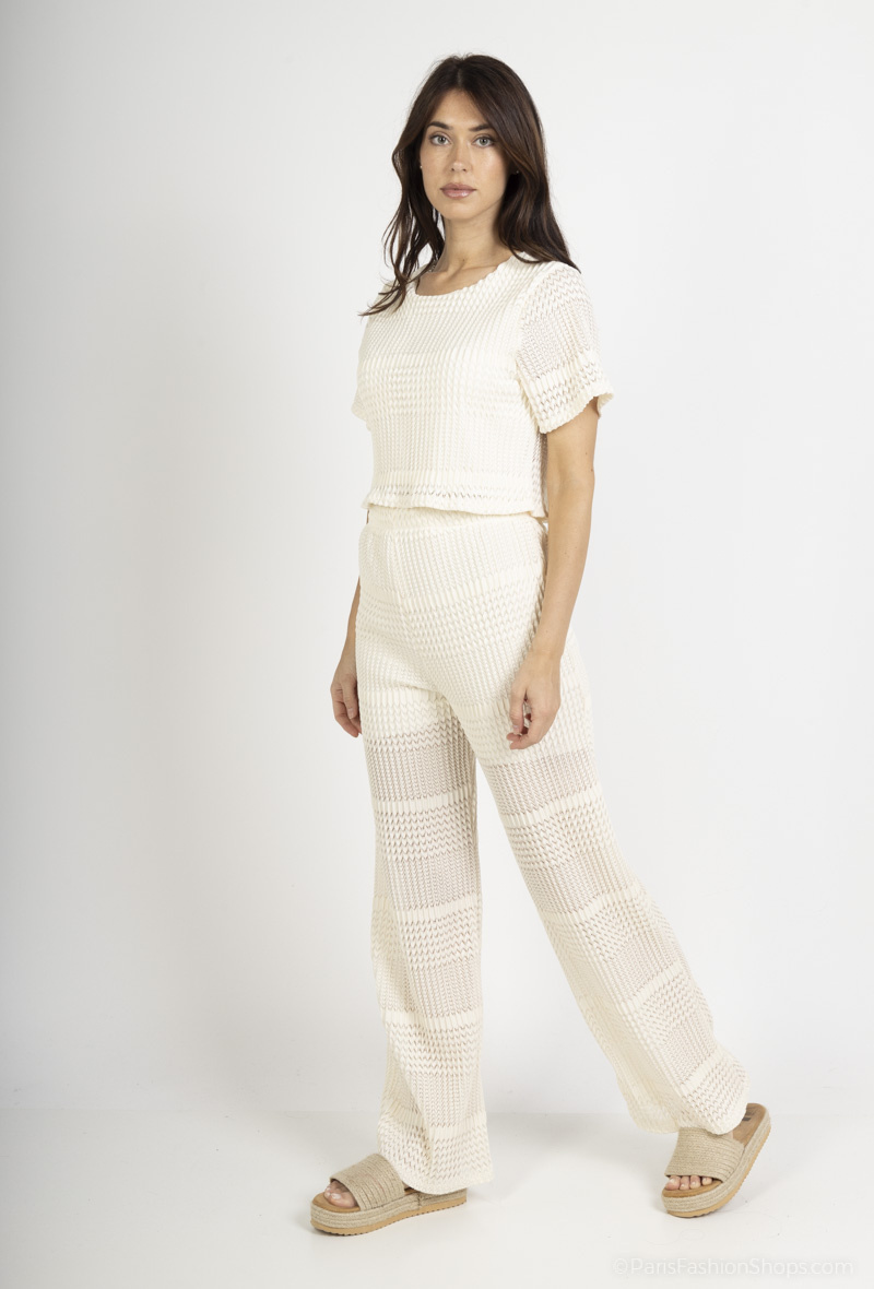 Grossiste Amy&Clo - Ensemble en crochet top manches courtes et pantalon large