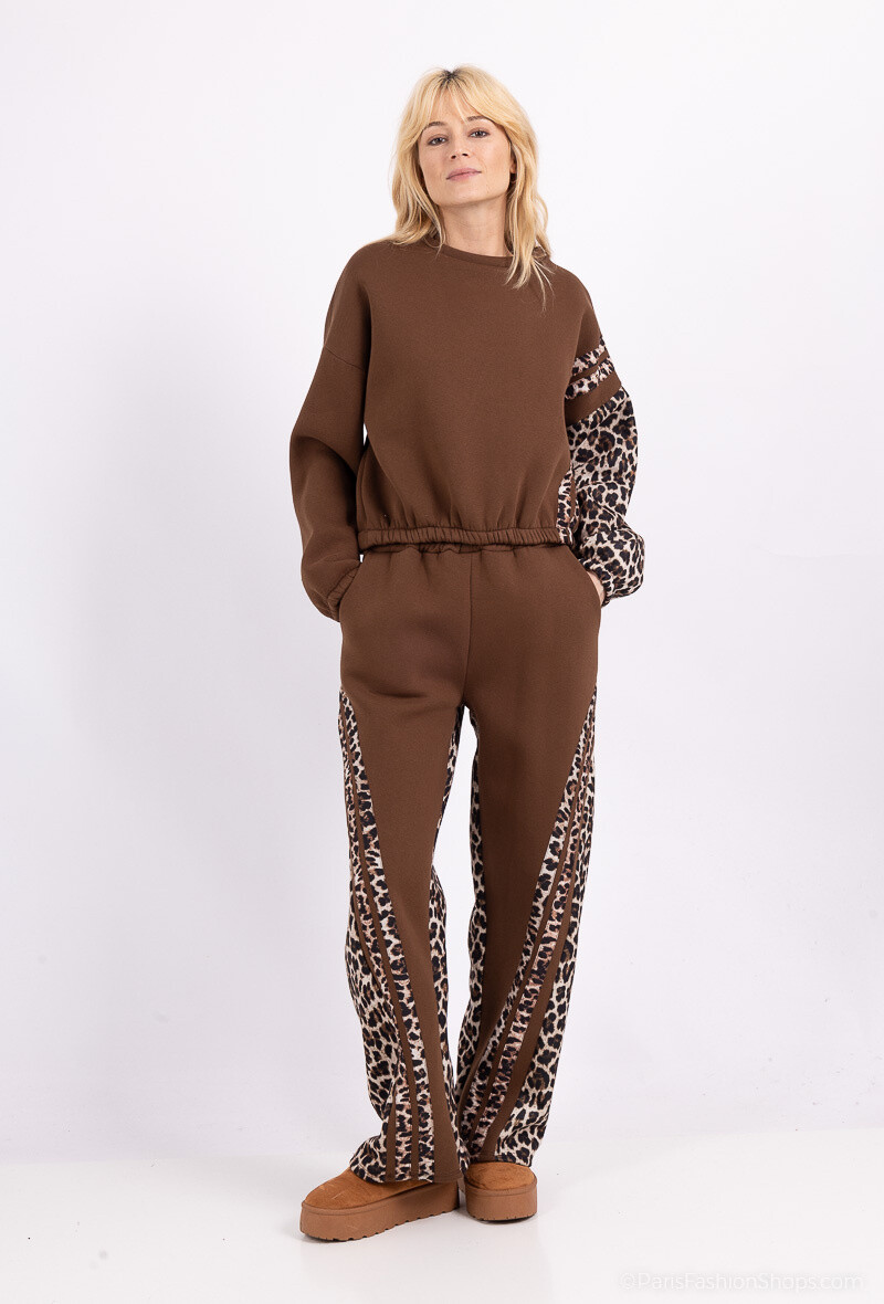 Grossiste Amy&Clo - Ensemble sweat et pantalon avec détails léopard